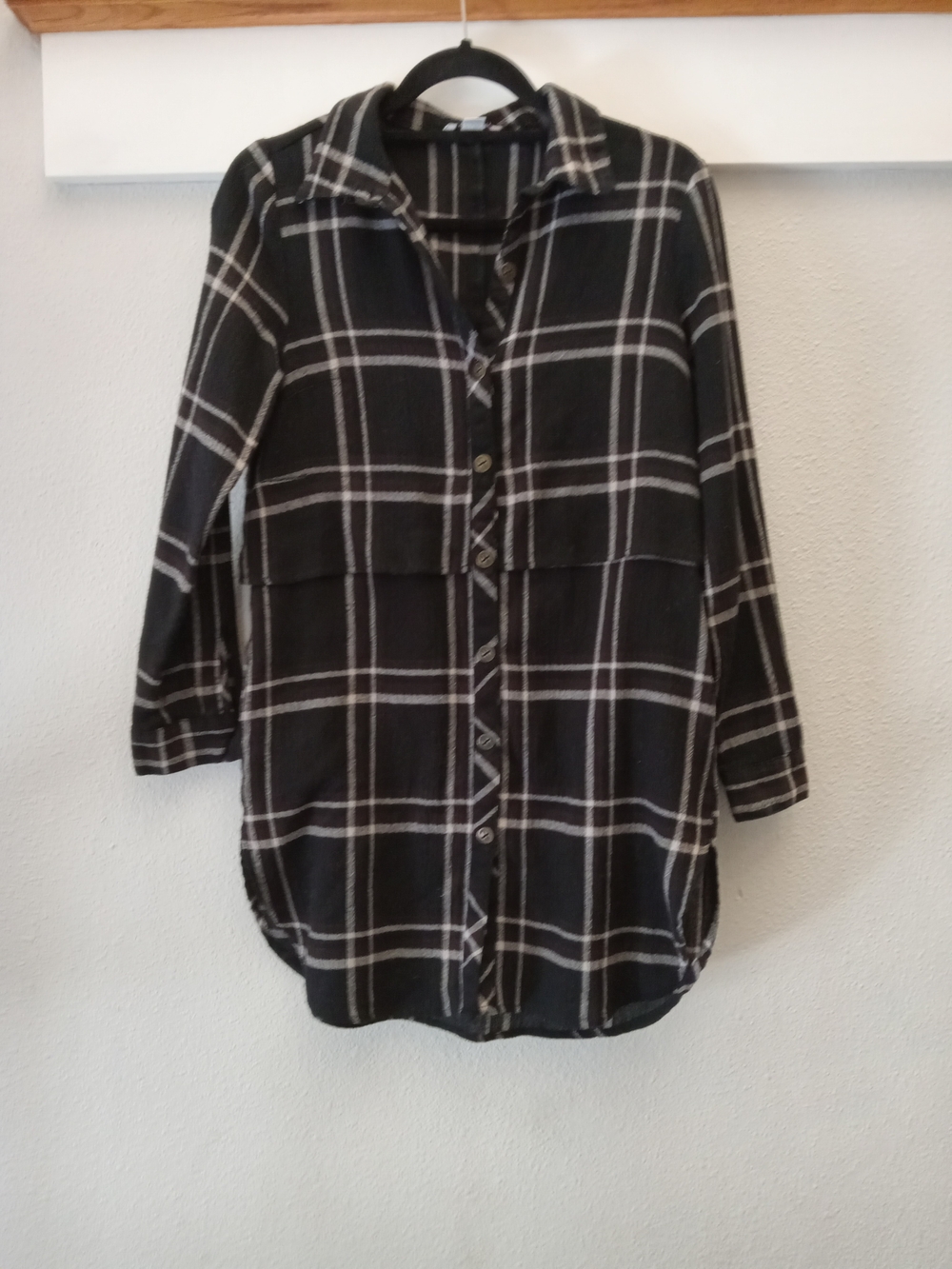 Black Plaid Button-Front Shirt Blouse